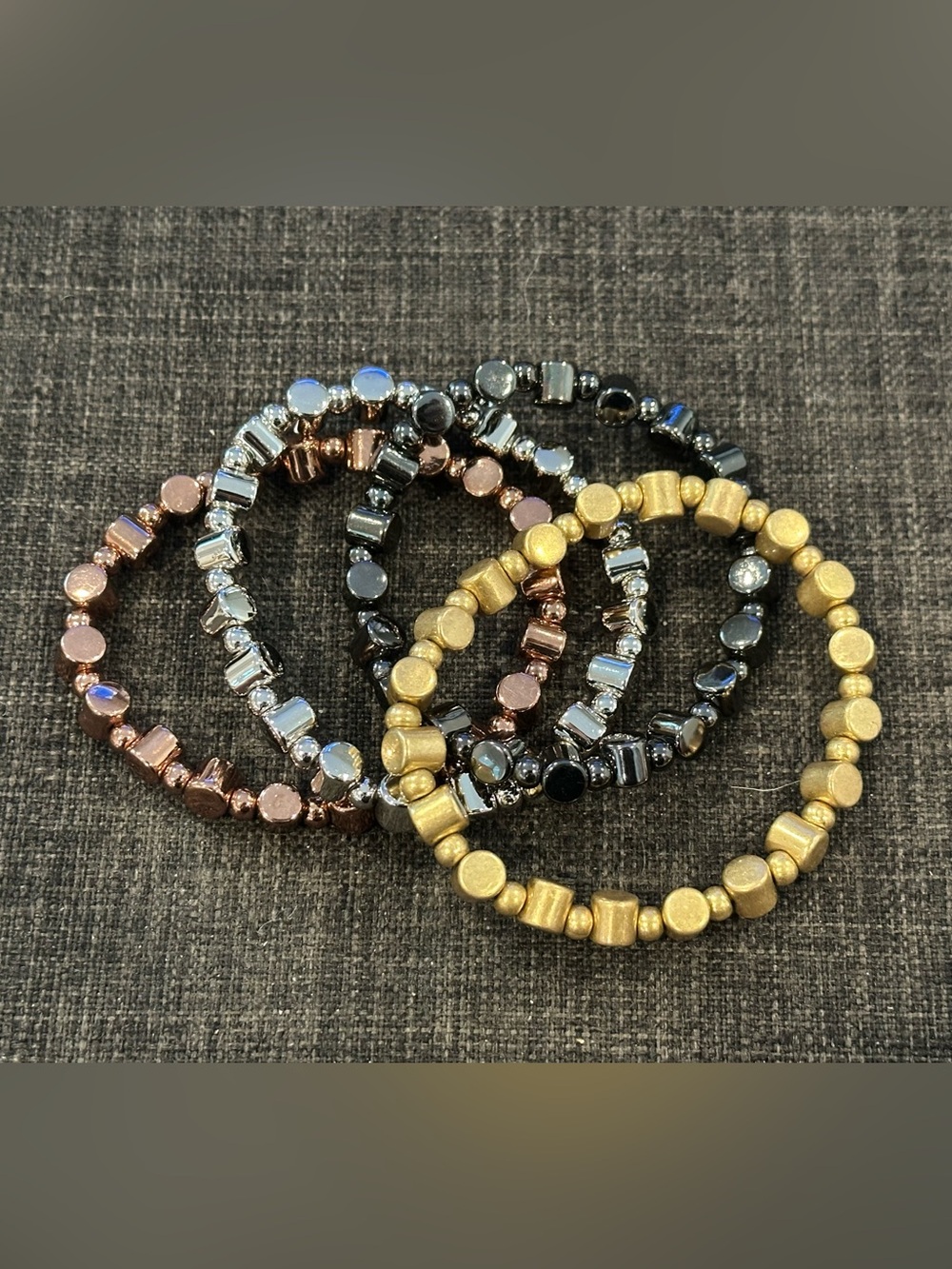 NEW 4 Multi-Tone Metal Bead Stretchy Bracelets